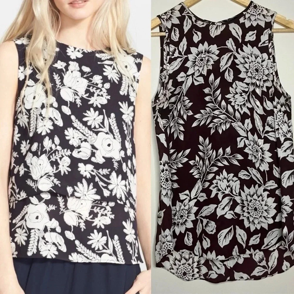 THEORY Bringam Silk Summer Breezy Sunflower Tank Top